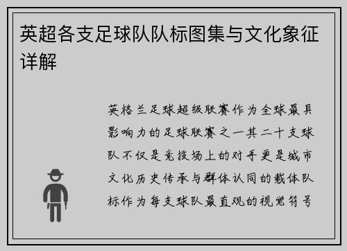 英超各支足球队队标图集与文化象征详解